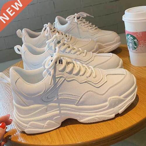 White Women Shoes New Chunky Sneakers For Women Lace-Up Whit