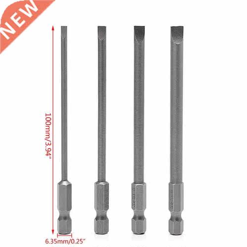 4Pcs 100mm Slotted Bit 3mm-6mm S2 Flat Head 1/4