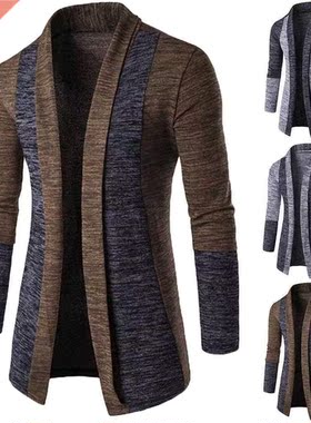 New retro men's sweater men's cardigan stitching contrast co