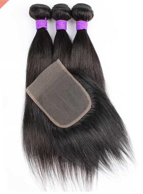 Bundles With 4x4 Lace Closure 200g/lot Natural Color India