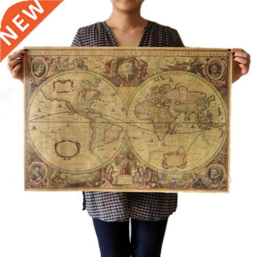 71x50cm Retro Vintage Old Globe World Map Matte Brown Paper