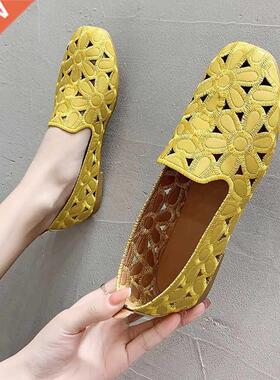 Cheap Square Toe Yellow Loafers Women Soft Leather Flats Big