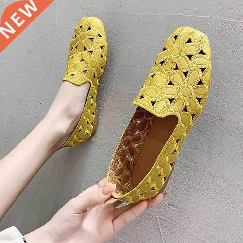 Cheap Square Toe Yellow Loafers Women Soft Leather Flats Big