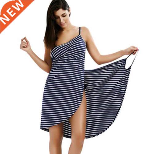 Backless Summer Stri Women Knee-length Cover ups Beach Dress