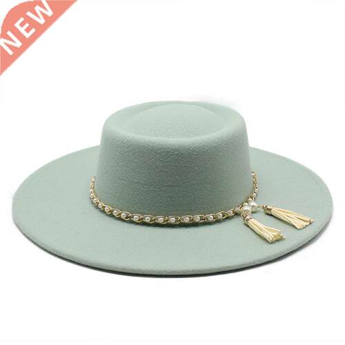 Summer Simple Solid Color Wool Felt Jazz Fedora Hats with Ch