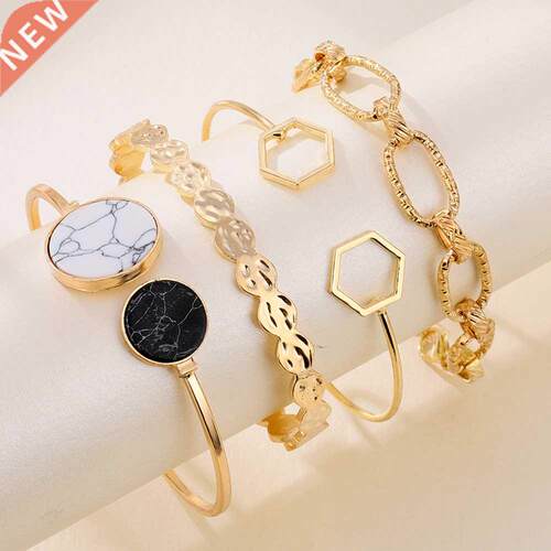 Punk Metal Marble Geometric Bracelet Set Women's Vintage