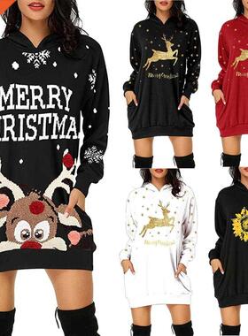 New Christmas Dress Women Faion Christmas Hoodie Bag Hip