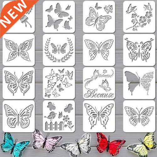 16 Pcs Butterfly Garden PET Painting Stencils Reusable Hollo