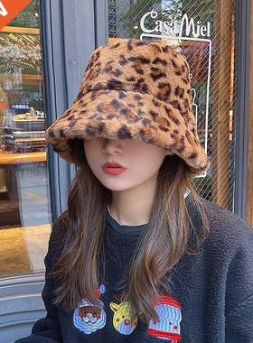 Autumn Winter Panama Hat for Women Faux Fur Bucket Hats Cow