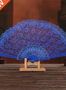 Fashion Lace Fabric Folding Hand Fan Wedding Party Home