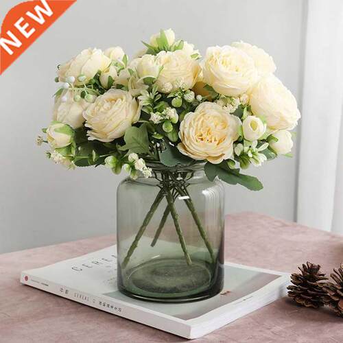 Beautiful Rose Peony Artificial Silk Flowers Small White Bou