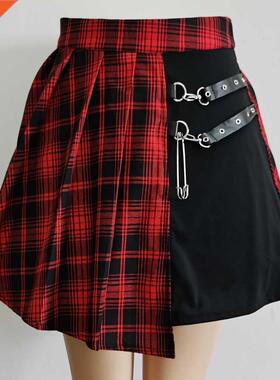 Womens Harajuku Punk rregular Mn Pleated Skater Skrt Asy