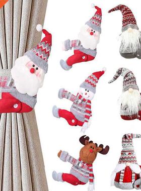 Santa Claus Elk Windows Christmas Curtain Decor Merry