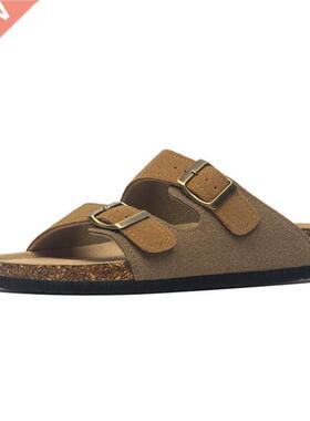 2022 New Summer Men's Cork Slippers Suede Leather Mule Clogs