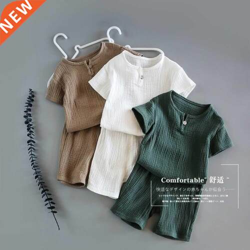Baby Girls Boys Outfit Suit Cotton Linen Children Clothes Se