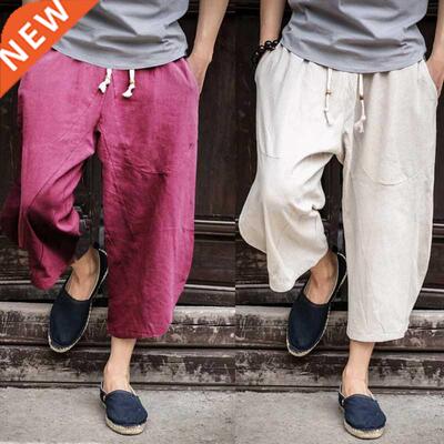 2022 Man Cotton Linen Wild Leg Pants Casual Loose Calf-Lengt