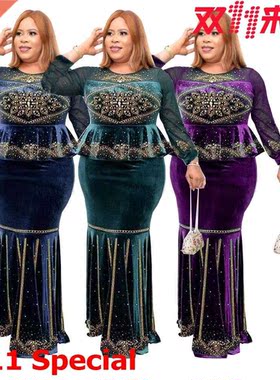 Fall 2021 Plus-size slim Flounces high-waisted African dress