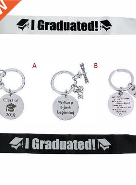 Black White I Graduated Satin Sash Single Sided Graduate