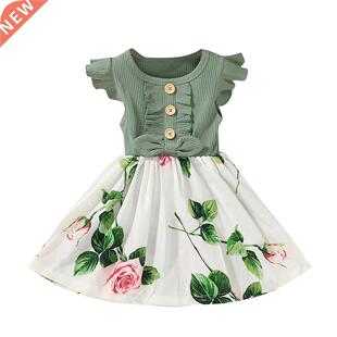 Toddle Baby Gils ibbed Floal Dess Kids Summe Dess Fly