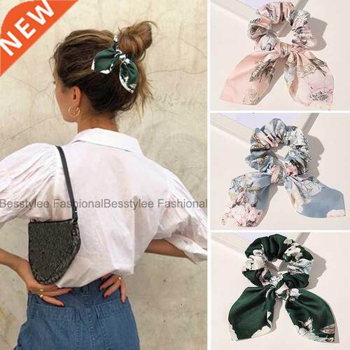 Fashion Print Hair Scrunchie Bowknot Hair Rope for Women Gir