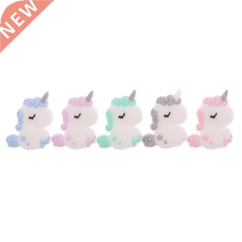 Fkisbox 5pcs Silicone Unicorn Teether Beads Cute Cartoon Rod