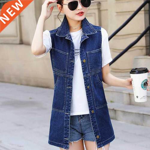 2022 Autumn New Women Long Denim Vest Coat 6XL Korean Tassel