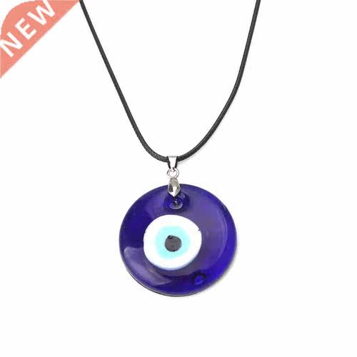 Vintage Turkish Evil Eye Pendant Choker Necklace Lucky Blue