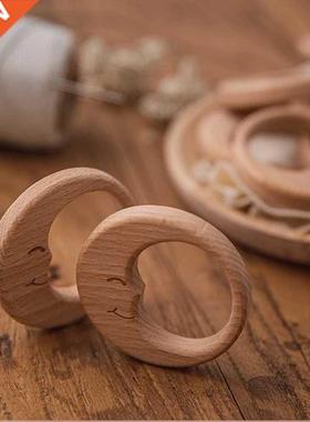1Pc Baby Teether Pacifier Chain Pendant Beech Wooden Moon BP