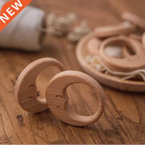 1Pc Baby Teether Pacifier Chain Pendant Beech Wooden Moon BP