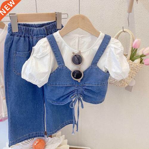 2022 New Arrival Girls Fashion Denim Suit Suspender T-Shirt