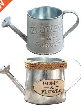 Vintage Metal Flower Vase Iron Watering Can Shaped Rustic