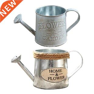 Vintage Metal Flower Vase Iron Watering Can Shaped Rustic