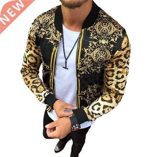 Newest Men's Zipper Jacket Print Leopard Slim Fit 2022 Sprin