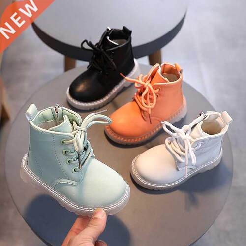 HKXN New Girls Leather Boots Boys Shoes Spring Autumn PU Lea