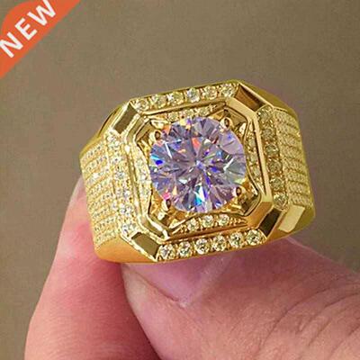 Fashion Gold 2.0 Carat White Crystal CZ Ring For Women Men H