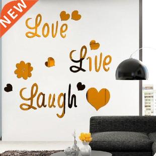 1 Set Gold Silver 3D Heart Letter Mirror Wall Sticker Wall