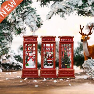 Christmas Ornament Elderly Snowman Telephone Booth Small Oil