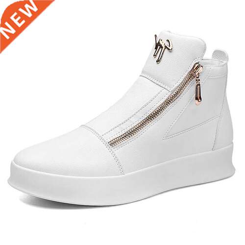 Autumn Men Ankle Boots High-cut Solid Sneakers Zipper Motorc