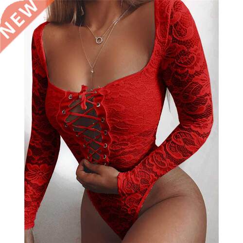2021 White Hollow Out Lace Bodysuit Women Spring Autumn Clot