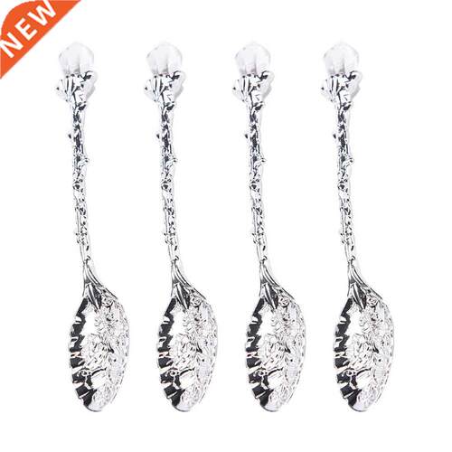 4pcs/set Vintage Spoons Palace Style Carved Spoon Mini Coffe