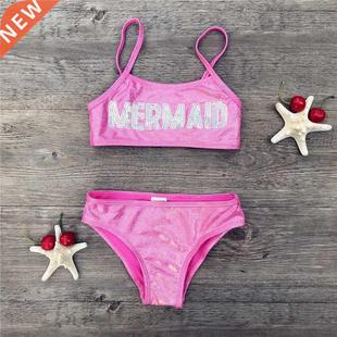 Kids 2 Pieces Swimwear Girls Sequined Hot Gold Bathing Sets