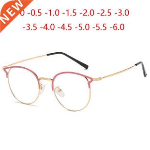 Fashion Cute Cat Eye Myopia Glasses Finished Women Men Metal