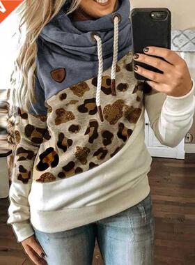 Women's Leopard Patchwork Hoodies Sweatshirt Autumn Winter T