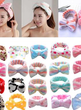 Korean Fashion Dot Printed Plush Bow Headbands Wash Face sof