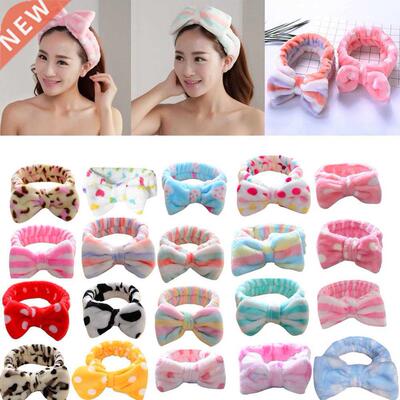 Korean Fashion Dot Printed Plush Bow Headbands Wash Face sof
