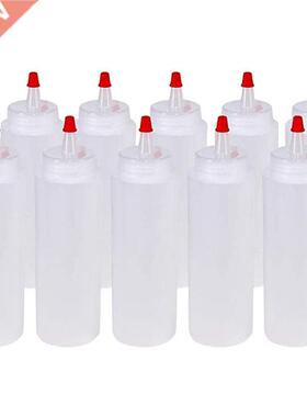 10 Packs of 8 Oz Plastic Squeeze Bottles with Red Tip Caps S