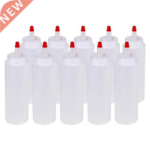 10 Packs of 8 Oz Plastic Squeeze Bottles with Red Tip Caps S