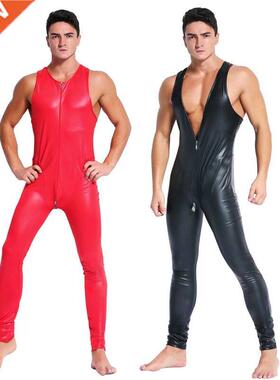 Man leather latex catsuit Teddy bodysuit black red iny Ero