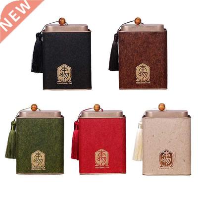 Metal Tinplate Box Square Tea Container Jar with Tassel Lid