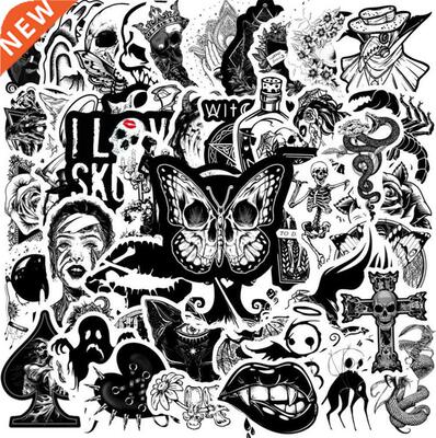 50pcs Gothic Style lack And White Grfiti Stickers for Su